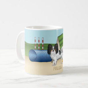 Tricolor Papillon Agility Hund mit eigenem Namen Kaffeetasse