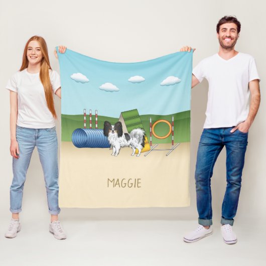 Tricolor Papillon Agility Hund mit Individuelle Na Fleecedecke (Beispiel)