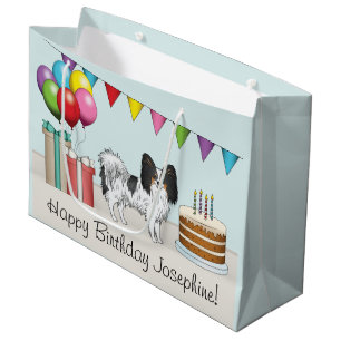 Tricolor Papillon Cartoon Hund farbenfroh zum Gebu Große Geschenktüte