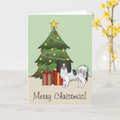 Tricolor Papillon Happy Dog By a Christmas Tree Karte (Gelbe Blume)