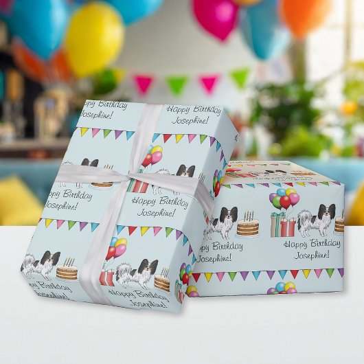 Tricolor Papillon Happy Dog Colorful Birthday Geschenkpapier