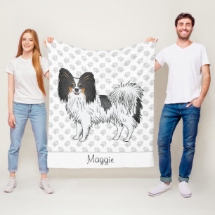 Tricolor Papillon Happy Hund mit Paws und Name Fleecedecke
