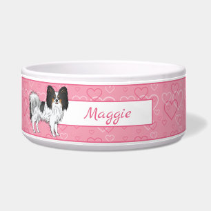 Tricolor Papillon Happy Niedlich Dog On Pink Heart Napf