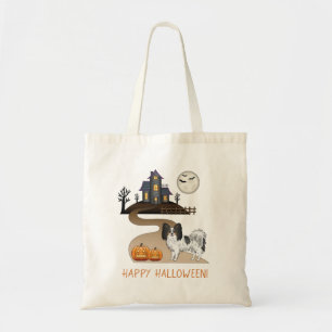 Tricolor Papillon Hund und Halloween Spukhaus Tragetasche