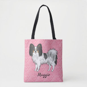 Tricolor Papillon Niedlich Cartoon Dog On Pink Hea Tasche