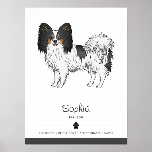 Tricolor Papillon Niedlich Happy Hund mit benutzer Poster (Vorne)