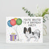 Tricolor Papillon Niedlich und Happy Dog - Geburts Einladung (Stehend Vorderseite)