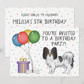 Tricolor Papillon Niedlich und Happy Dog - Geburts Einladung (Vorne/Hinten)