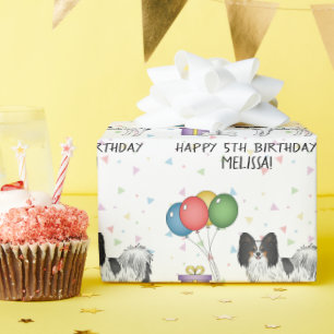 Tricolor Papillon Niedlich und Happy Dog - Geburts Geschenkpapier