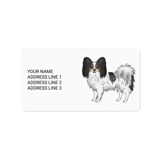 Tricolor Papillon Niedlicher Hund mit Ihrem benutz Adressaufkleber (Vorne)