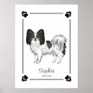 Tricolor Papillon Niedlicher Hund mit Paws und Tex Poster