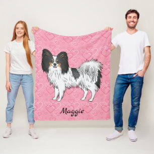 Tricolor Papillon Spielzeug Rasse Hund auf rosa He Fleecedecke