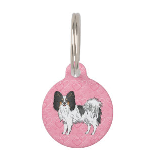 Tricolor Papillon Süßer Cartoon Hund auf rosa Herz Haustiermarke