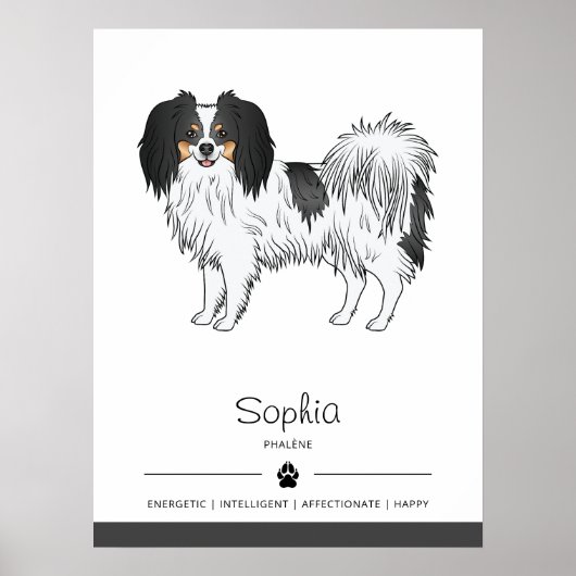Tricolor Phalène Hund mit eigenem Namen Poster (Vorne)