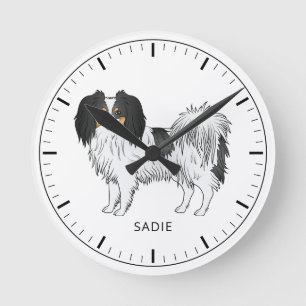 Tricolor Phalène Hund mit Personalisiertem, benutz Runde Wanduhr