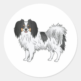 Tricolor Phalène Niedlich Cartoon Dog Illustration Runder Aufkleber
