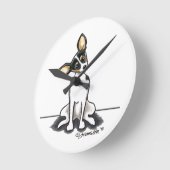 Tricolor Rat Terrier Sit Hübsch Runde Wanduhr (Winkel)
