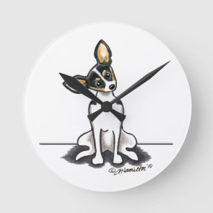 Tricolor Rat Terrier Sit Hübsch Runde Wanduhr