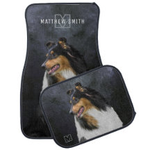 Tricolor Rough Collie Dog Portrait auf Schwarz - S