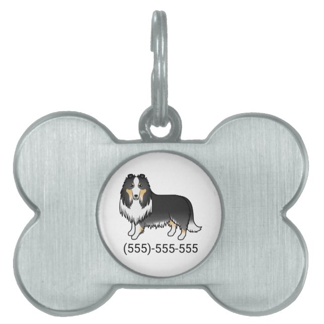 Tricolor Rough Collie Dog & Telefonnummer Tiermarke (Vorderseite)