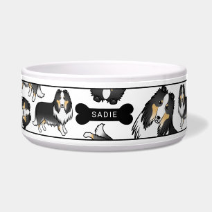 Tricolor Rough Collie Hunde Muster & Name Napf