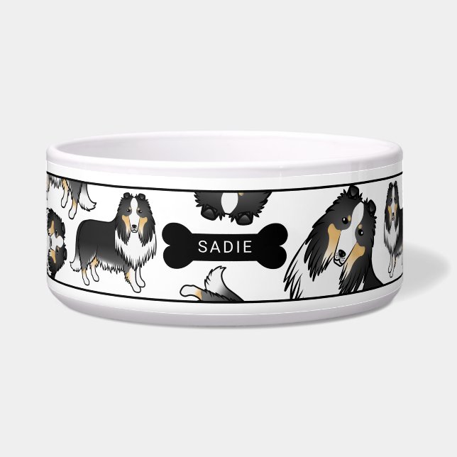 Tricolor Rough Collie Hunde Muster & Name Napf (Vorderseite)