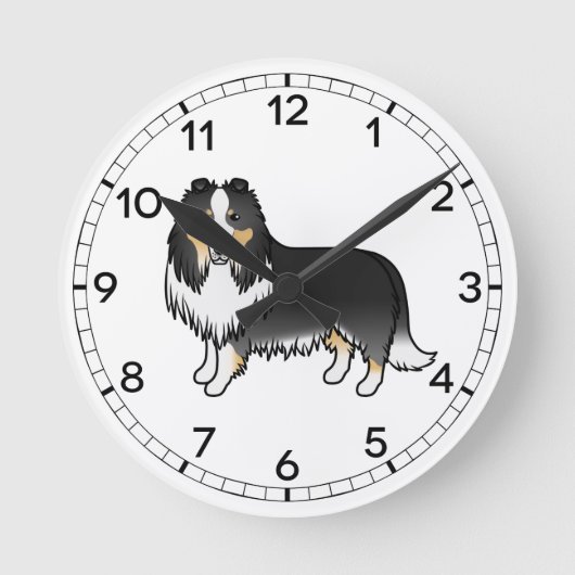 Tricolor Rough Collie Niedlich Cartoon Dog Runde Wanduhr (Vorderseite)