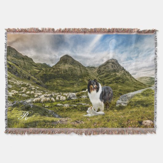 Tricolor Scotch Collie in Highlands - Personalisie Decke (Vorderseite)