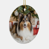 Tricolor Sheltie Christmas Keramik Ornament (Rechts)
