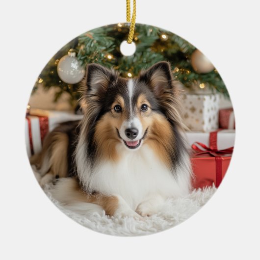 Tricolor Sheltie Christmas Keramik Ornament (Vorne)