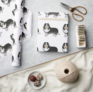 Tricolor Shetland Sheepdog Cartoon Dog Muster Geschenkpapier