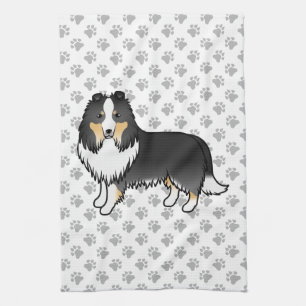 Tricolor Shetland Sheepdog Cartoon Dog & Paws Geschirrtuch