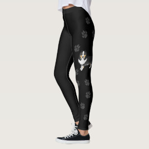 Tricolor Shetland Sheepdog Cartoon Dog & Paws Leggings
