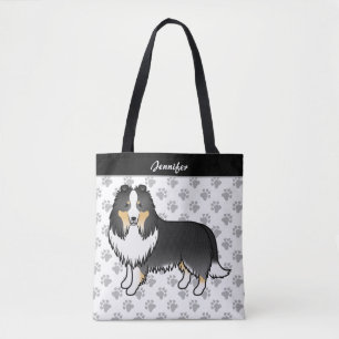 Tricolor Shetland Sheepdog Cartoon Hund & Name Tasche
