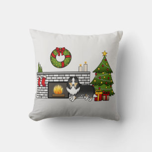 Tricolor Shetland Sheepdog Hund in einem Weihnacht Kissen