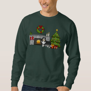 Tricolor Shetland Sheepdog Hund in einem Weihnacht Sweatshirt