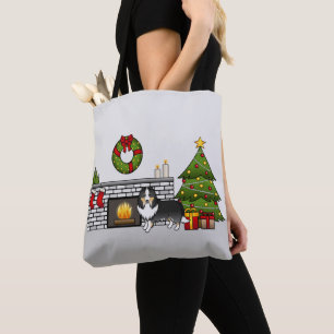 Tricolor Shetland Sheepdog Hund in einem Weihnacht Tasche