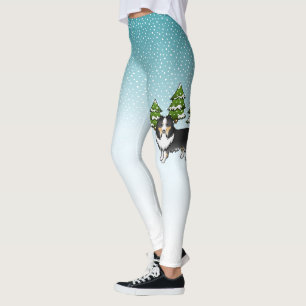 Tricolor Shetland Sheepdog in einem Winterwald Leggings