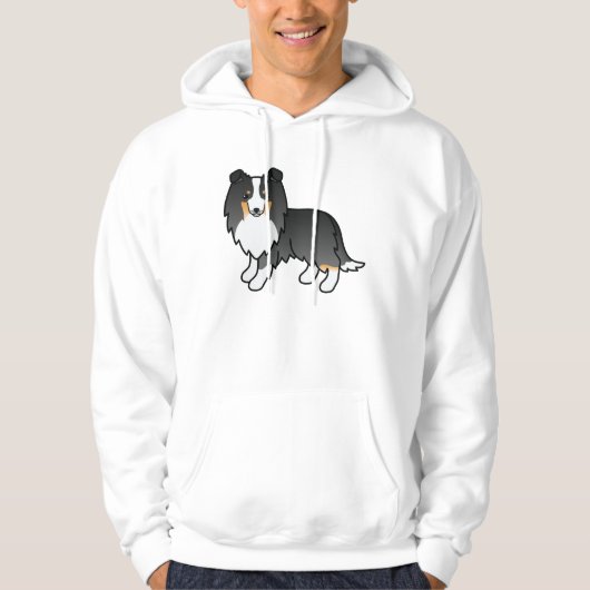 Tricolor Shetland Sheepdog Sheltie Cartoon Dog Hoodie (Vorderseite)