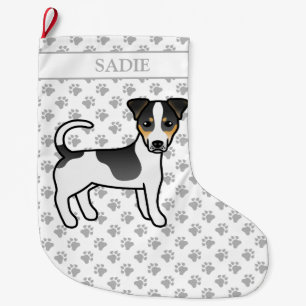 Tricolor Smooth Coat Jack Russell Terrier & Name Großer Weihnachtsstrumpf