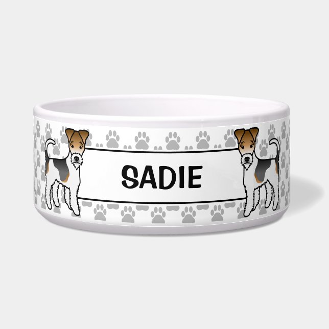 Tricolor Wire Fox Terrier und Paws & Name Napf (Vorderseite)