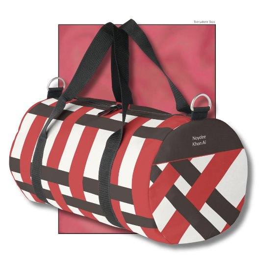 Tricolor woven pattern red brown retro duffle bag