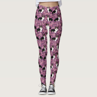 Tricolored Corgi-Kirschblüten-Leggings - lila Leggings