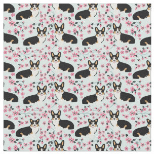 Tricolored Corgi-Kirschblütengewebe - Blau Stoff