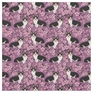 Tricolored Corgi-Kirschblütengewebe - lila Stoff