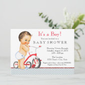 Tricycle Baby Dusche Einladung (Stehend Vorderseite)