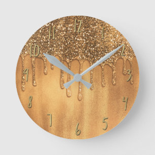 Triefend in Gold Honig Glitter Hübsche Tropfen Mäd Runde Wanduhr