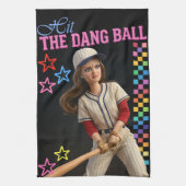 Triff Den Verfluchten Ball Lustige Baseball-Mutter Geschirrtuch (Vertikal)
