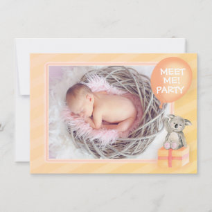 Triff mein neues Baby-Ankündigungs-Orange-Koala-Ka Einladung