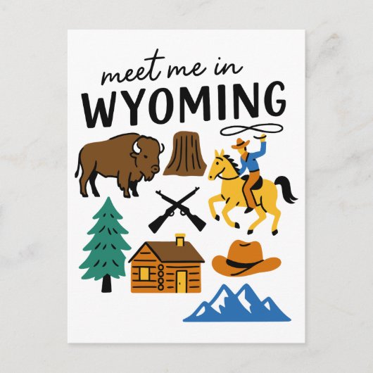 Triff mich in Wyoming Cowboy Bison Devils Tower Postkarte (Vorderseite)